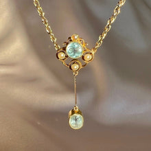 Load image into Gallery viewer, Antique 9k Aquamarine Pearl Edwardian Necklace