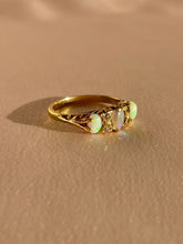 Load image into Gallery viewer, Antique 18k Opal Diamond Filigree Boat Ring