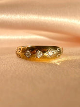 Load image into Gallery viewer, Vintage 9k Diamond Starburst Trilogy Filigree Ring
