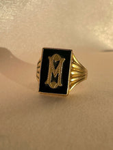 Load image into Gallery viewer, Antique 9k Onyx Monogram "M" Art Deco Signet Ring