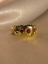 Load image into Gallery viewer, Antique 18k Ruby Starburst Trilogy Edwardian Ring