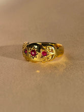 Load image into Gallery viewer, Antique 18k Ruby Starburst Trilogy Edwardian Ring