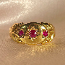 Load image into Gallery viewer, Antique 18k Ruby Starburst Trilogy Edwardian Ring