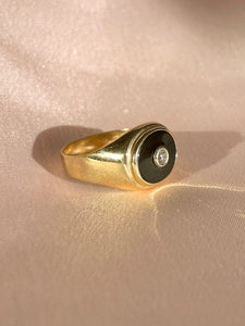 Vintage 14k Diamond Onyx East West Signet Ring