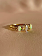 Load image into Gallery viewer, Antique 18k Opal Diamond Filigree Boat Ring