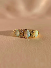 Load image into Gallery viewer, Antique 18k Opal Diamond Filigree Boat Ring