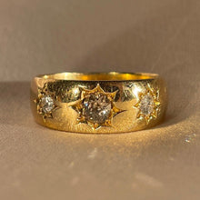 Load image into Gallery viewer, Antique 18k Diamond Starburst Champagne Trilogy Ring