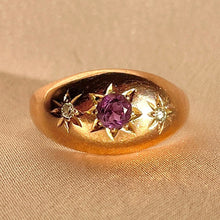 Load image into Gallery viewer, Antique 9k Rose Gold Amethyst Diamond Starburst Ring 1918
