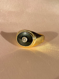 Vintage 14k Diamond Onyx East West Signet Ring