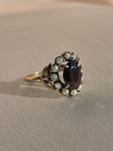 Load image into Gallery viewer, Antique 9k Garnet Pearl Halo Cluster RIng