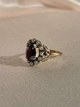 Load image into Gallery viewer, Antique 9k Garnet Pearl Halo Cluster RIng
