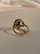 Load image into Gallery viewer, Antique 9k Garnet Pearl Halo Cluster RIng