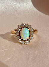 Load image into Gallery viewer, Vintage 14k Opal Diamond Halo Cluster Ring