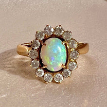 Load image into Gallery viewer, Vintage 14k Opal Diamond Halo Cluster Ring