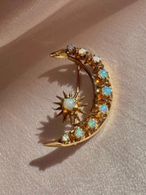 Load image into Gallery viewer, Antique 14k Opal Cabochon Crescent Star Necklace