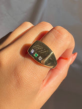 Load image into Gallery viewer, Vintage 10k Emerald Diamond Emblem Signet Ring