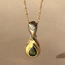 Load image into Gallery viewer, Vintage 14k White Yellow Gold Diamond Tourmaline Drop Necklace