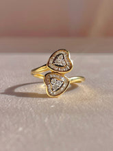 Load image into Gallery viewer, Vintage 14k Diamond Heart Halo Baguette Bypass Ring