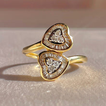 Load image into Gallery viewer, Vintage 14k Diamond Heart Halo Baguette Bypass Ring