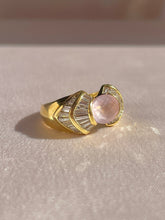 Load image into Gallery viewer, Vintage 18k Rose Quartz Baguette Diamond Ring