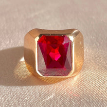 Load image into Gallery viewer, Antique 9k Rose Gold Synth Ruby Signet Ring