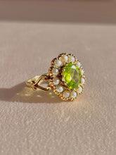 Load image into Gallery viewer, Vintage 9k Peridot Pearl Halo Cluster 1994