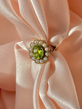 Load image into Gallery viewer, Vintage 9k Peridot Pearl Halo Cluster 1994