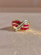 Load image into Gallery viewer, Vintage 14k Diamond Ruby Baguette Wave Ring