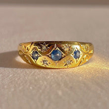 Load image into Gallery viewer, Antique 18k Sapphire Diamond Multi Starburst Filigree Ring