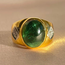 Load image into Gallery viewer, Vintage 18k Tourmaline Diamond Cabochon Ring