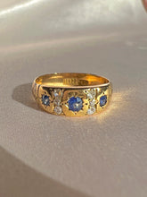 Load image into Gallery viewer, Antique 18k Sapphire Diamond Old Mine Starburst Ring