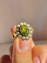 Load image into Gallery viewer, Vintage 9k Peridot Pearl Halo Cluster 1994