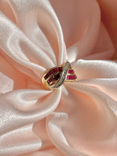 Load image into Gallery viewer, Vintage 14k Diamond Ruby Baguette Wave Ring