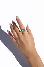Load image into Gallery viewer, Vintage 18k Peridot Diamond Bezel Ring