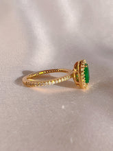 Load image into Gallery viewer, Vintage 14k Emerald Diamond Oval Halo Ring