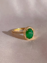 Load image into Gallery viewer, Vintage 14k Emerald Diamond Oval Halo Ring