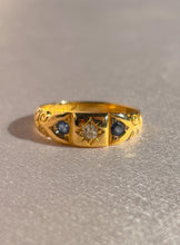 Load image into Gallery viewer, Antique 18k Diamond Sapphire Starburst Edwardian Ring 1906