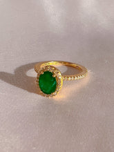 Load image into Gallery viewer, Vintage 14k Emerald Diamond Oval Halo Ring