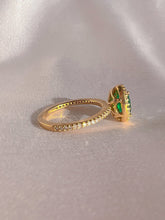 Load image into Gallery viewer, Vintage 14k Emerald Diamond Oval Halo Ring