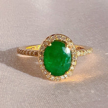 Load image into Gallery viewer, Vintage 14k Emerald Diamond Oval Halo Ring