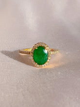 Load image into Gallery viewer, Vintage 14k Emerald Diamond Oval Halo Ring