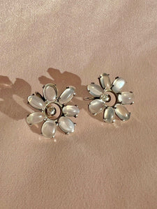 Vintage White Gold Moonstone Floral Earrings