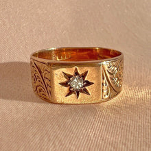 Load image into Gallery viewer, Antique Diamond Solitaire Starburst Filigree Ring 1916