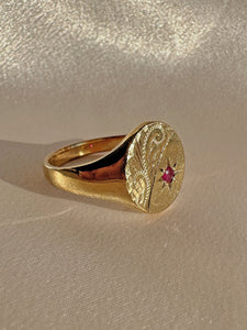 Vintage Ruby Filigree Starburst Signet Ring