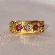 Load image into Gallery viewer, Antique Edwardian 18k Gypsy Ruby Diamond 1899 Ring