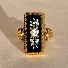 Load image into Gallery viewer, Antique 14k Onyx Enamel Floral Slab Ring