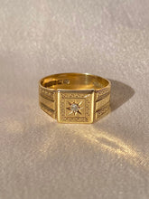 Load image into Gallery viewer, Antique 9k Starburst Diamond Signet Ring 1931