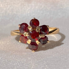 Load image into Gallery viewer, Vintage 9k Garnet Flower Cluster Ring 1992