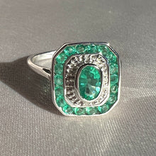 Load image into Gallery viewer, Emerald Diamond White Gold Target Deco Ring