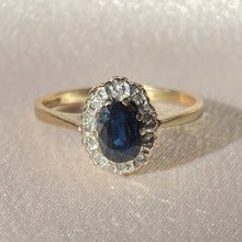 Load image into Gallery viewer, Vintage 9k Sapphire Diamond Halo Ring